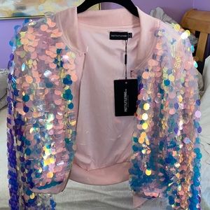 PRETTYLITTLETHING Pink Cropped Sequin Jacket